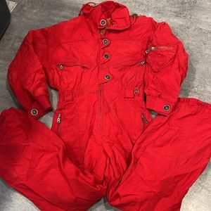 Vintage Bogner Women Red Ski Snowsuit Jacket Pants Vintage Size 6 MISSING BELT